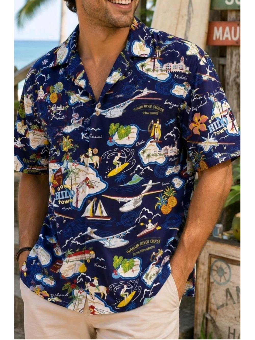 Vintage RJC Hawaiian Shirt Mens L Made Hawaii USA Aloha Hilo Surf Novelty Print